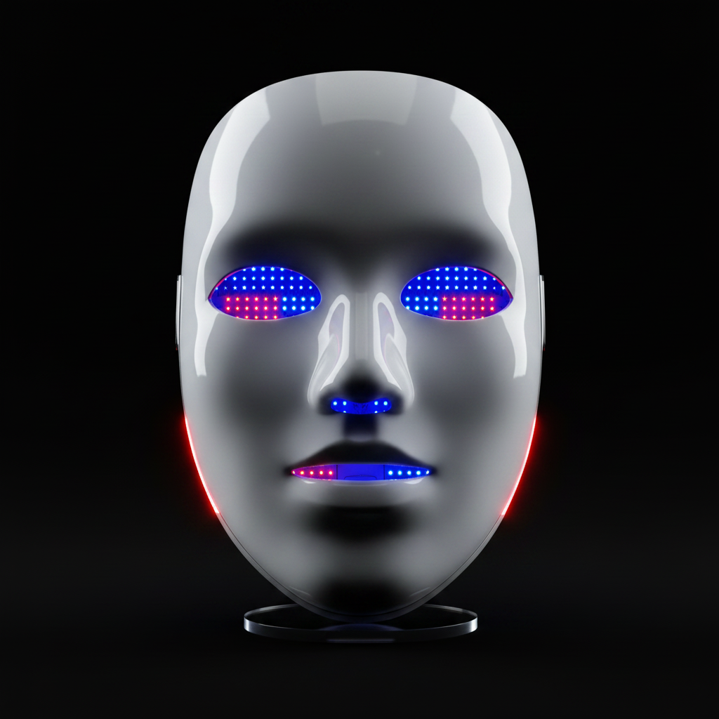 LED Pro Mask com luzes vermelha e azul acesas