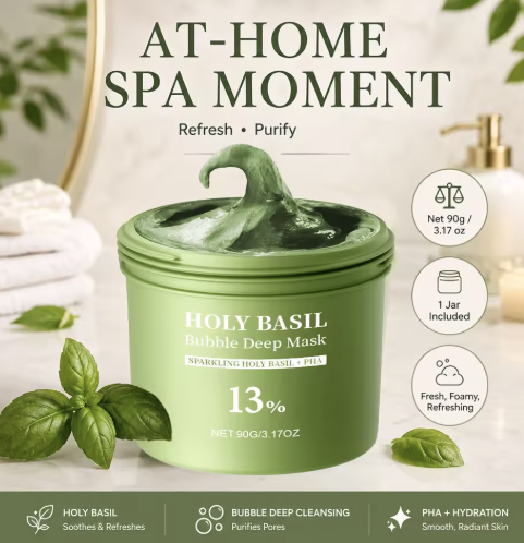 MillahGlow Holy Basil Bubble Deep Mask - spa em casa